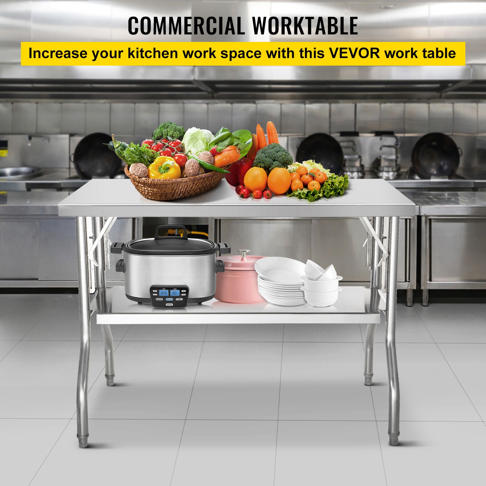 Commercial Worktable Workstation Folding Commercial Prep Table 1220 × 610 mm — image 2
