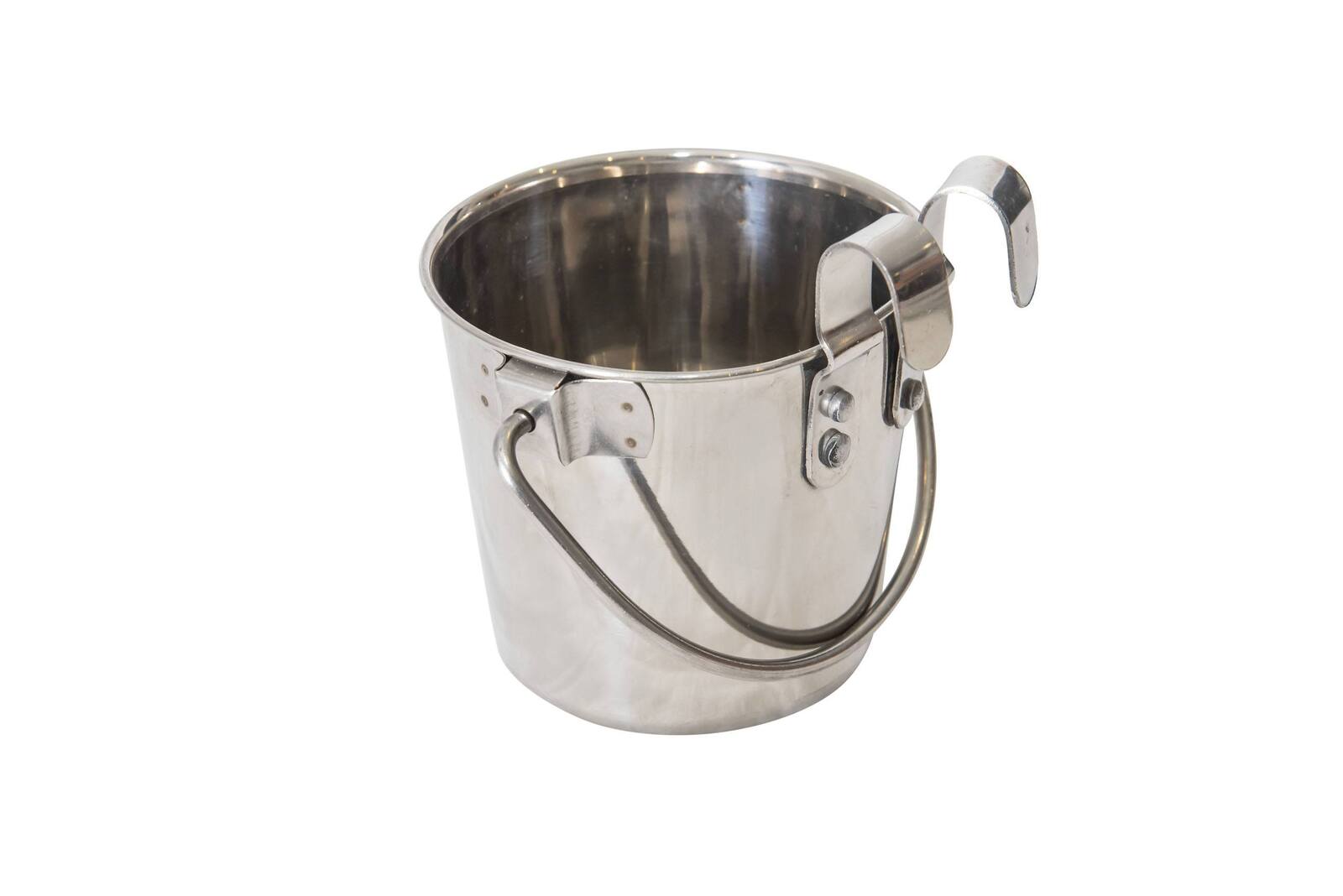 YES4PETS 2 × 2.8L Stainless Steel Pet Parrot Feeder Bowl Water Bowls Flat Sided Bucket with Riveted Hooks — image 2