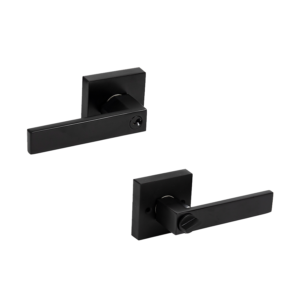 Door Handle Set Lever Key Lock Function Square Black โ image 4