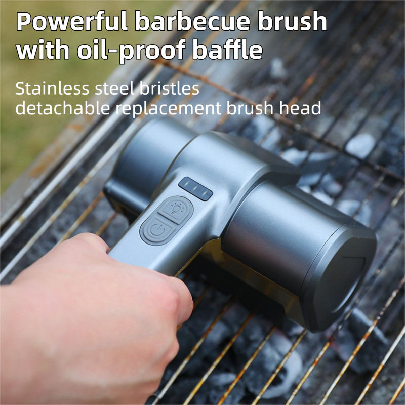 3-in-1 Gold Cordless Electric Grill Cleaner Built-in LED & USB Charging - Waterproof High Power BBQ Cleaning Brush with 2-Speed Setting — image 3