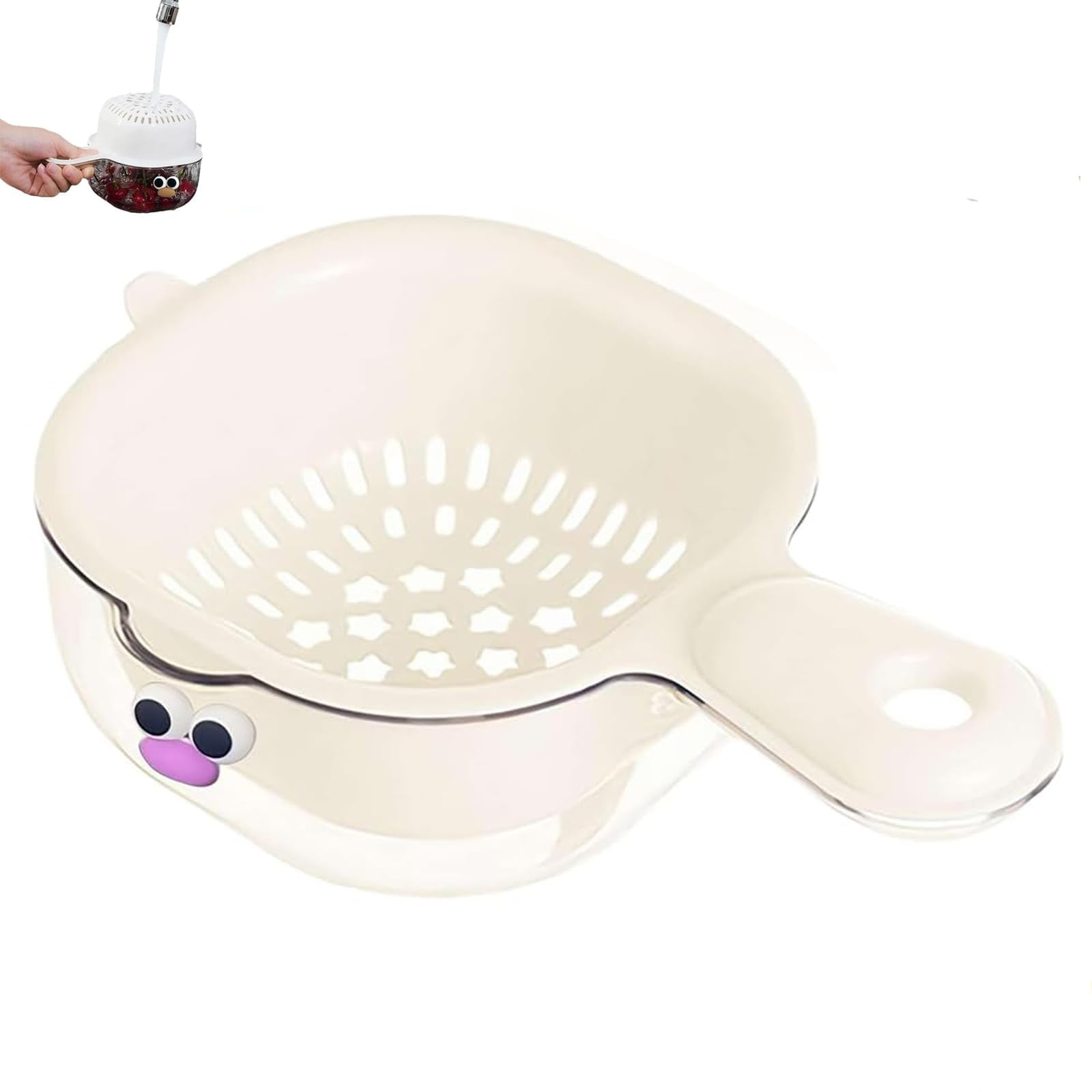 Double Layer Fruit Colander Bowl with Drain Basket, Berry Washer and Food Strainer for Kitchen Use, 19.5 x 12 cm, White — image 2