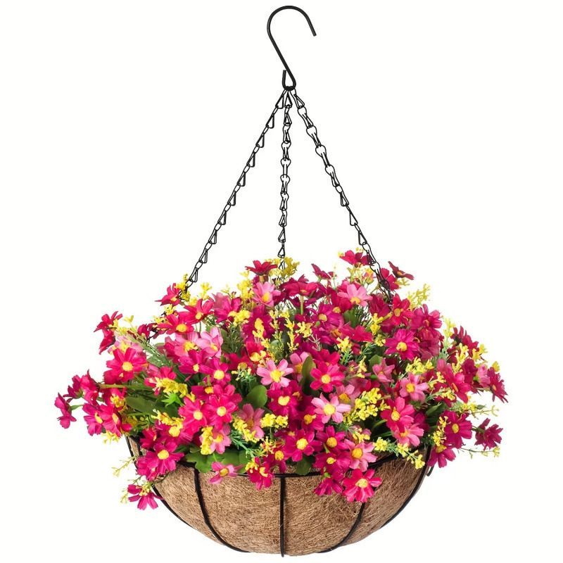 Hanging Artificial Flower Basket Yellow And Orange Blooms Home Decor Garden - Multi-color - Size 8 — image 3