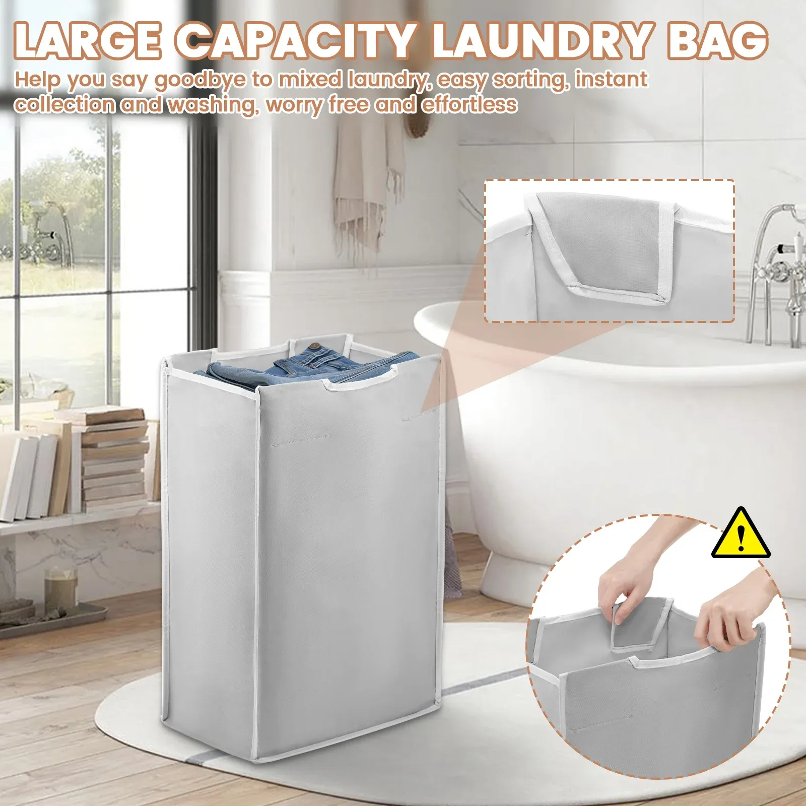 3 Pcs Laundry Sorter Cart Replacement Bags, Heavy Duty Oxford Hamper Liners for 3 Section Carts, Gray โ image 5