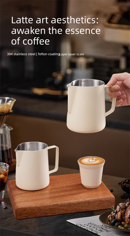 350ml Stainless Steel Milk Frothing Pitcher Pointed Spout Steaming Jug with Measurement Marks for Latte Art Home Baristas White โ image 2