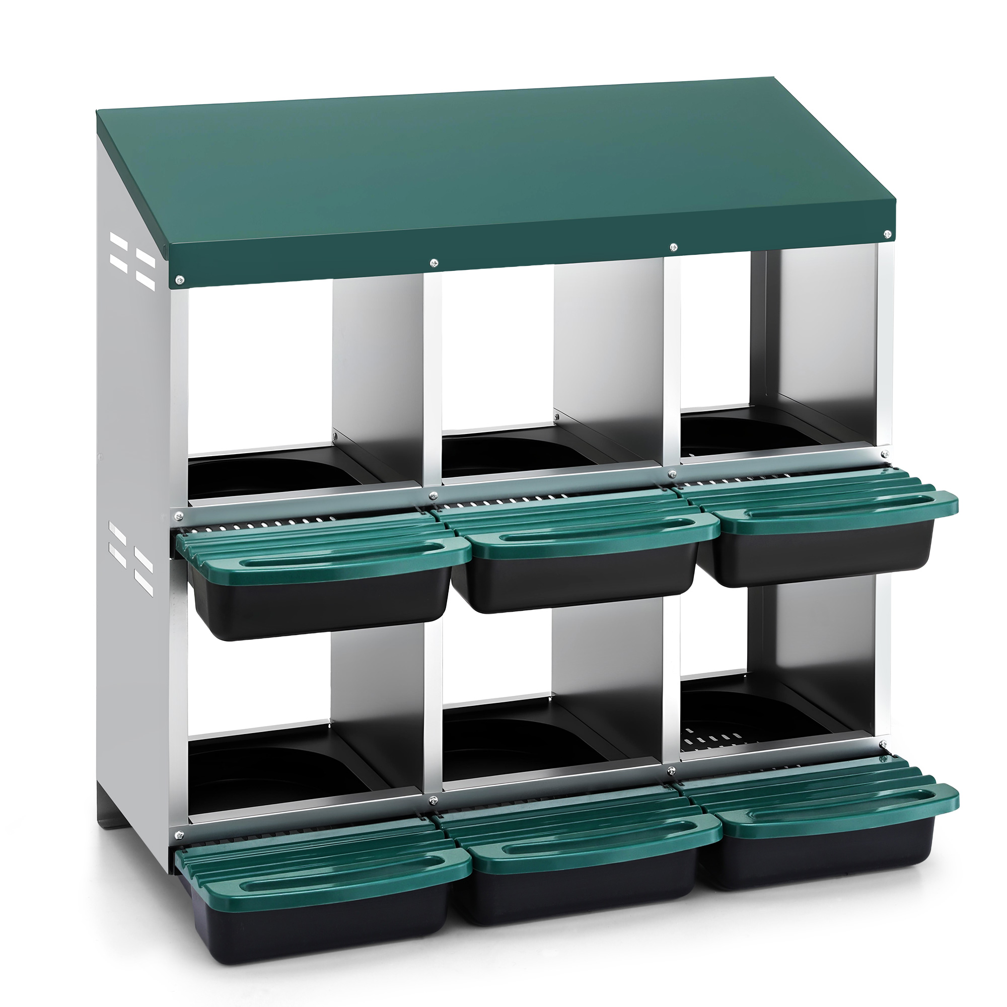 i. Pet Chicken Nesting Box Roll Away Metal Nesting Box Wall Mounted 6 Holes Green