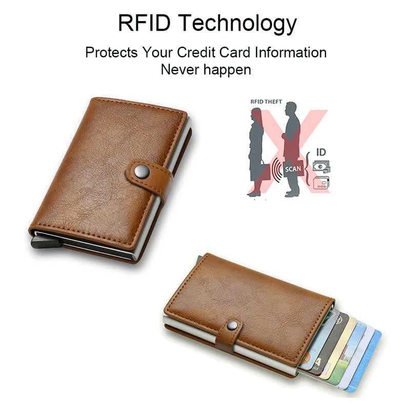 Carbon Fiber Credit Card Holder Wallet Men RFID Smart Metal Thin Slim Pop Up Minimalist Wallet Small Black Wallet Metal Vallet Carbon Bronze — image 5