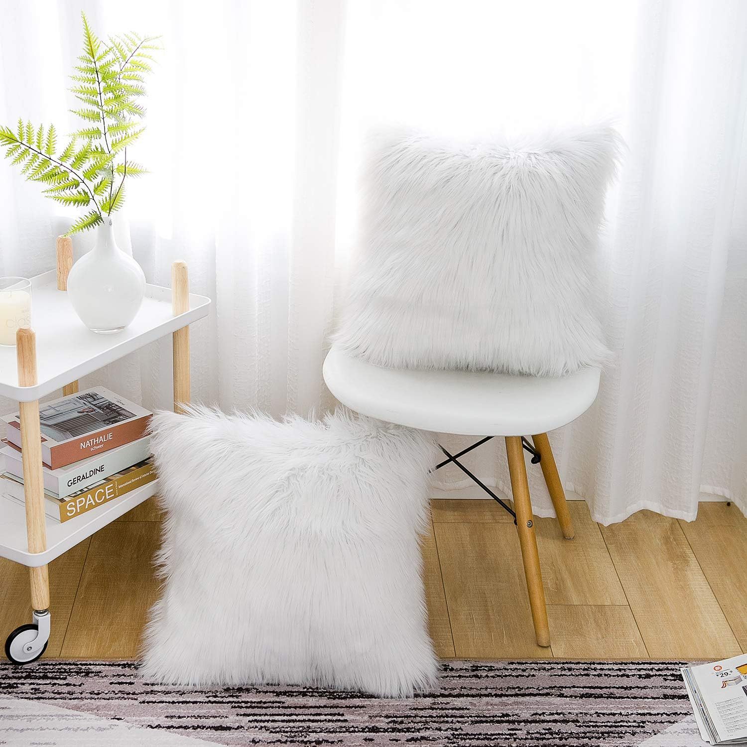 White Luxurious Long Faux Fur Cushion Covers - Set of 2, 45x45cm Soft Plush Decorative Pillowcases for Sofa & Bed โ image 4