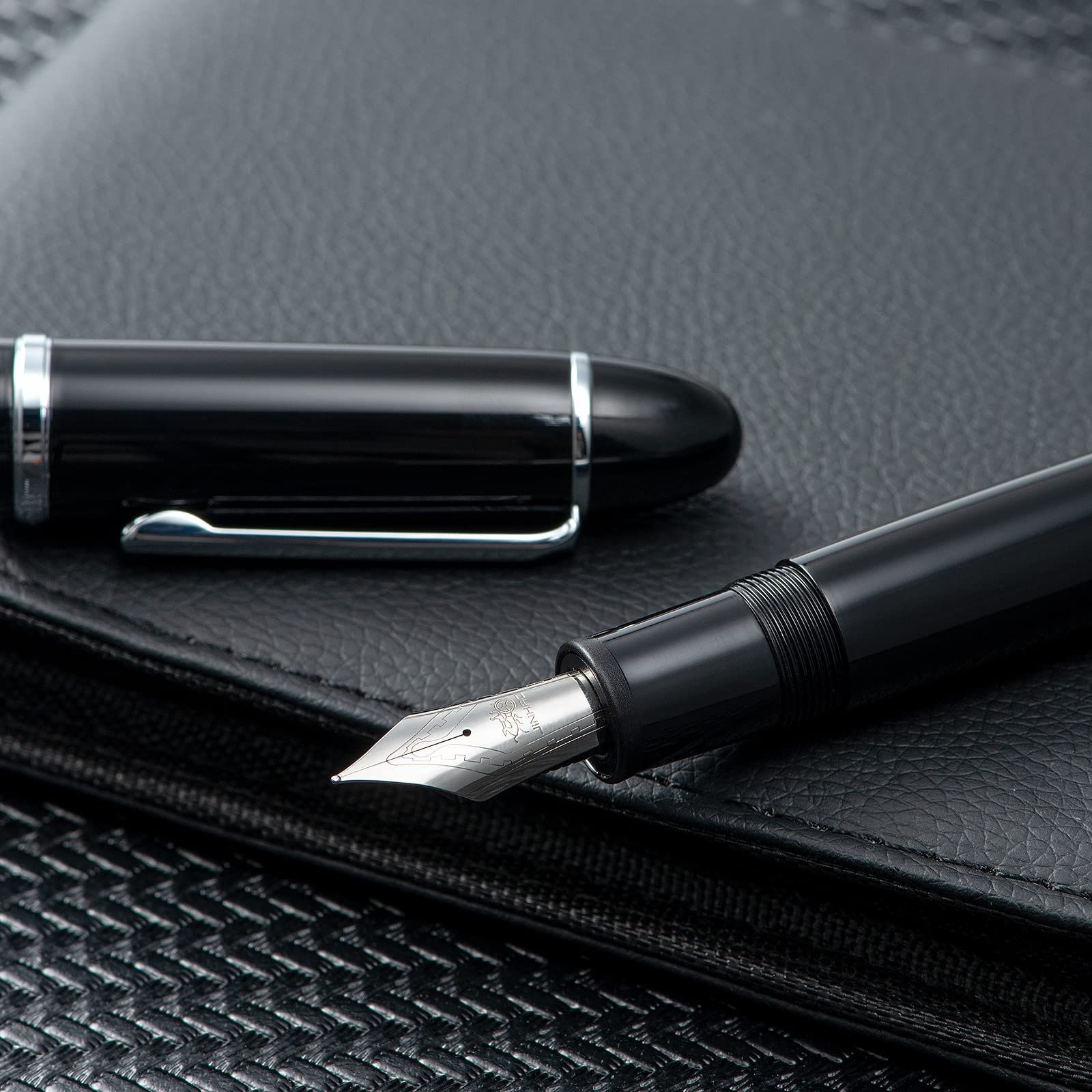 Black Fountain Pen 0.7mm Fine Point Silver Trim Smooth Writing Instrument with Converter Fine Point Silver Trim Smooth Writing โ image 3