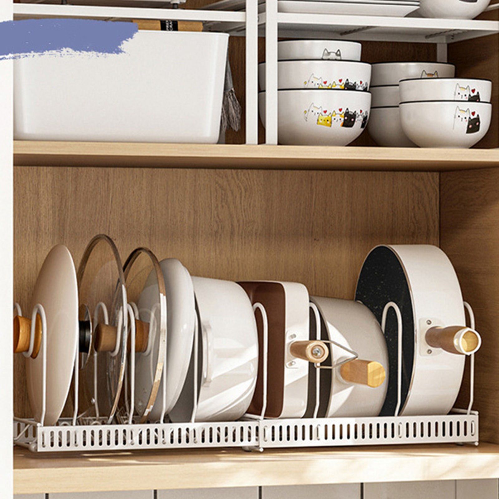 Pot Lid Rack Iron Retractable Pot Lid Organizer Holder for Multiple Cookware Universal Black โ image 2