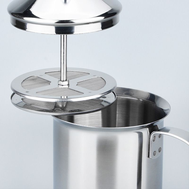 400ML 304 Stainless Steel Manual Milk Frother, Double Mesh Strainer Hand Pump Frothing Pitcher — image 3