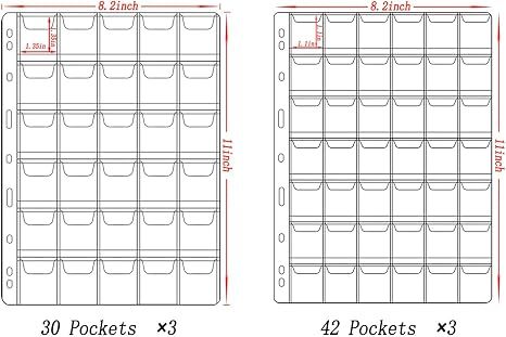 15 Sheets Coin Collection Supplies Pages, 5 Sizes Coins Collecting Pocket Page with Standard 9 Hole Coin Binder Sleeves for Coin Stamp Currency Collection — image 3