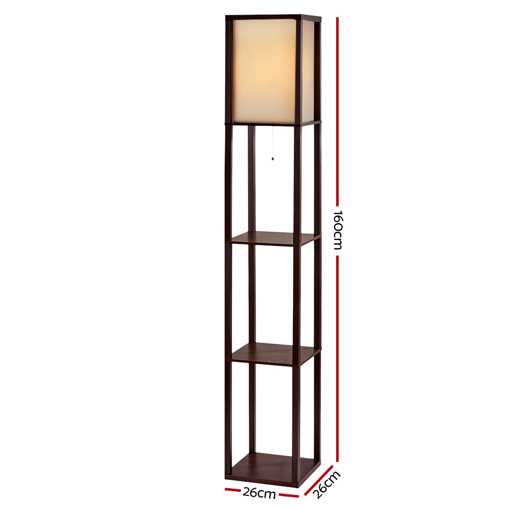 Artiss Floor Lamp 3 Tier Shelf Storage LED Light Stand Home Room Vintage Brown — image 3