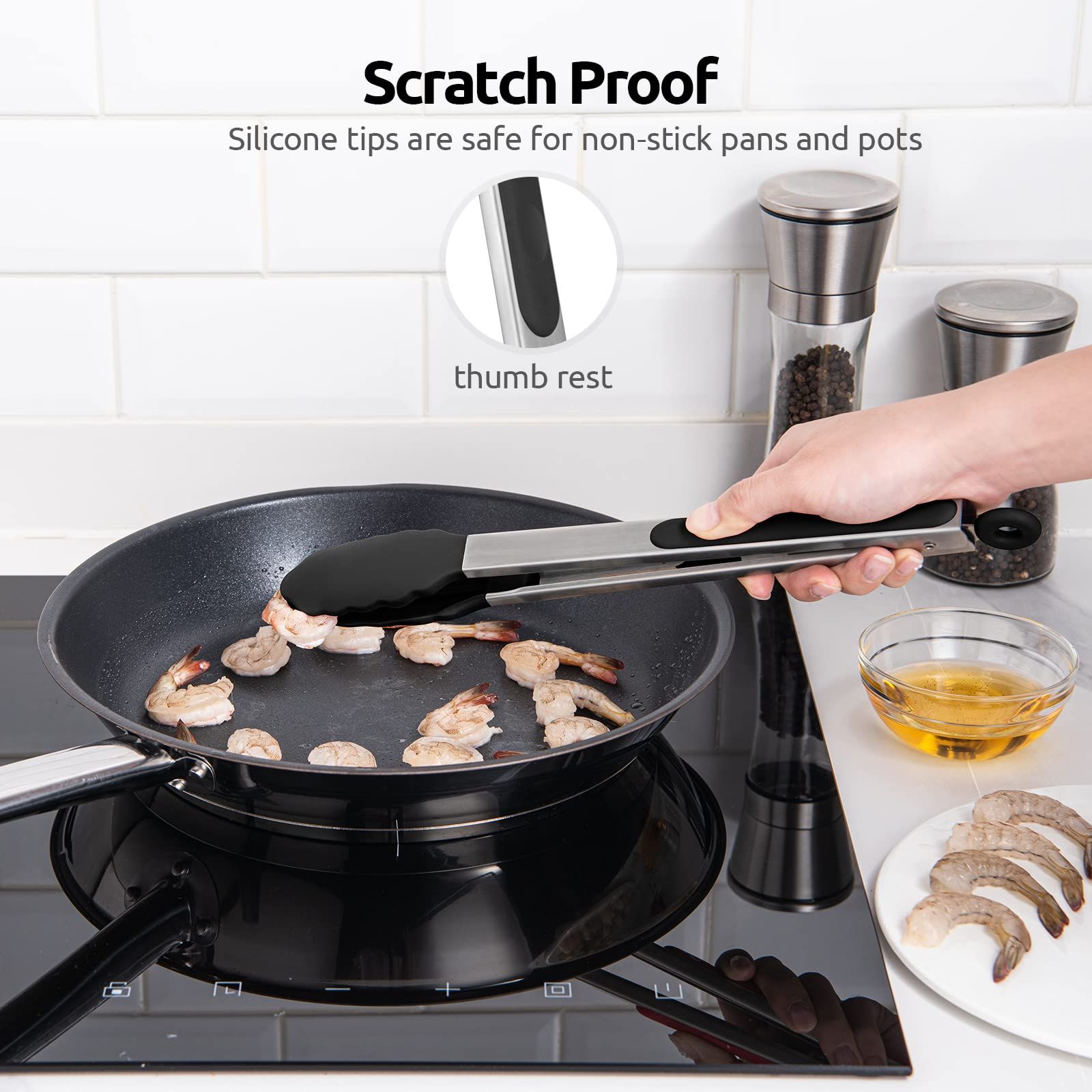 Silicone Cooking Tong with Firm Sealed Non Stick Rubber Tips & Silicon Coated 18/8 Stainless Steel Handle & Smooth Locking โ image 5