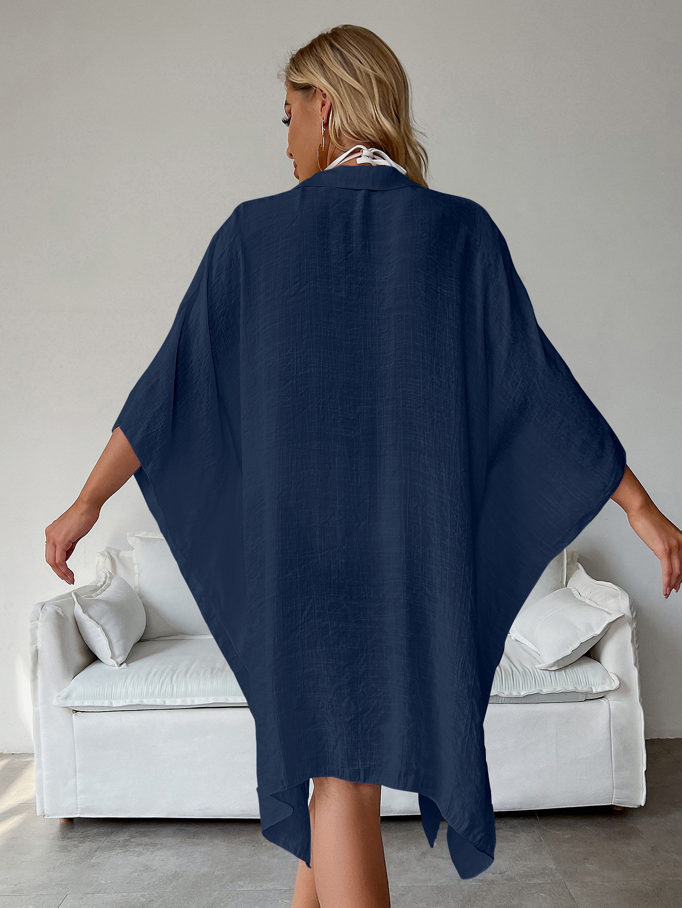 Navy Blue Summer Beach Cover-Up- Bamboo Cotton Sun Protection Cardigan — image 3
