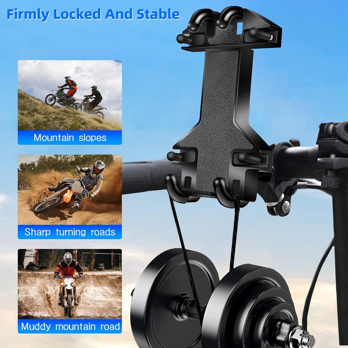 Motorcycle phone mount - Bicycle phone mount - Heavy-duty clamp for motorcycle handlebars - One-handed operation - Scooter phone mount - For phones from 4.7" — image 5
