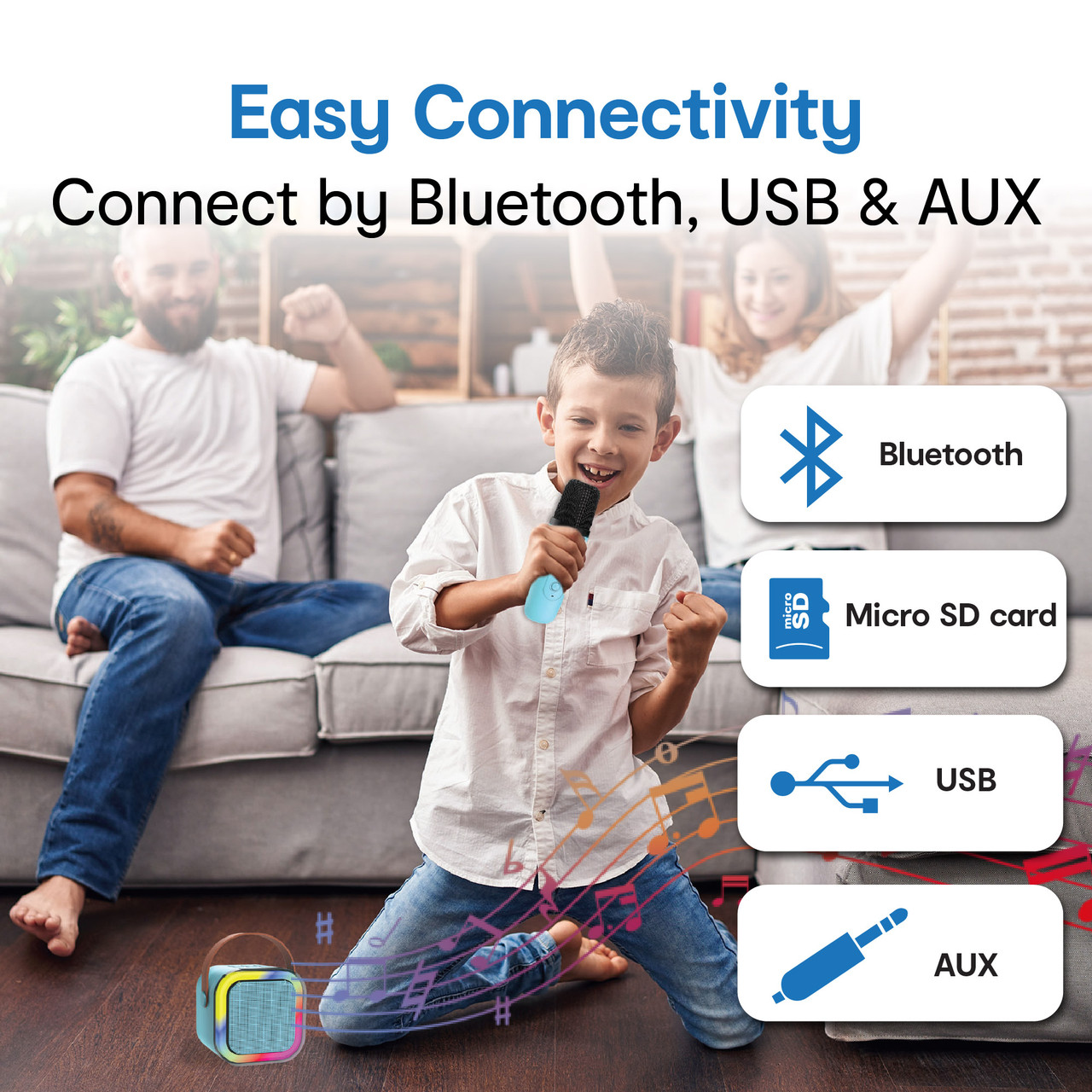 Laser Mini Karaoke Speaker with 2 Wireless Mics - Blue โ image 2