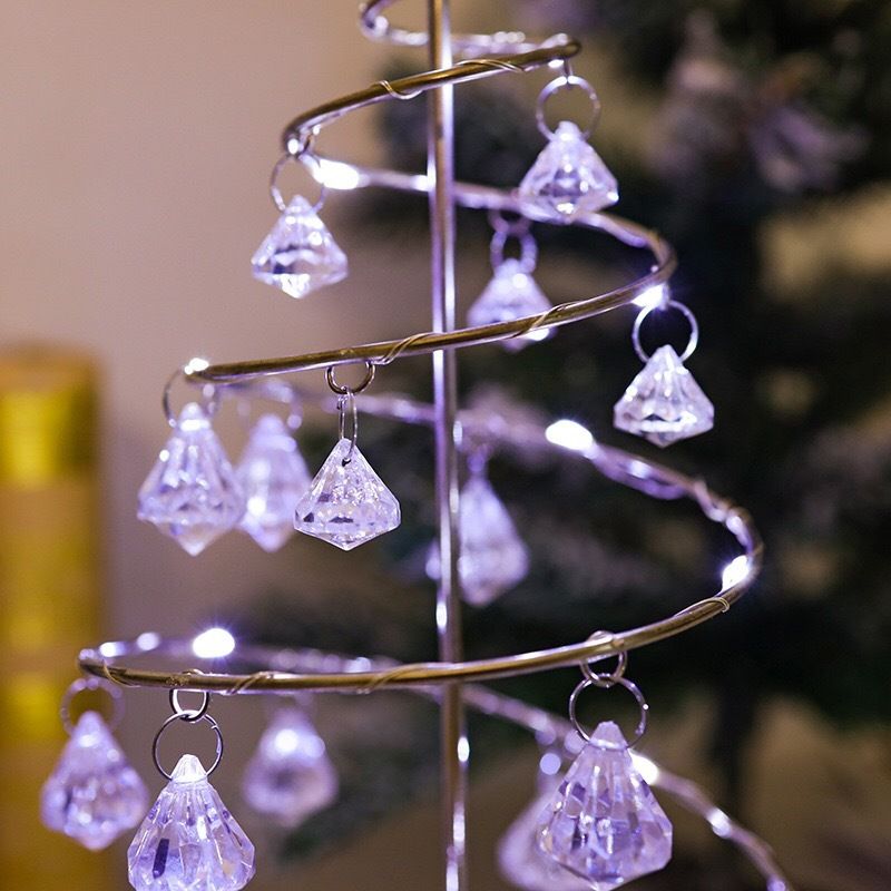 Gold Iron Spiral Crystal Christmas Tree Lamp - Elegant Battery Operated Tabletop Night Light & Ambient Accent LED for Bedroom, Living Room, Birthday & Holiday โ image 5