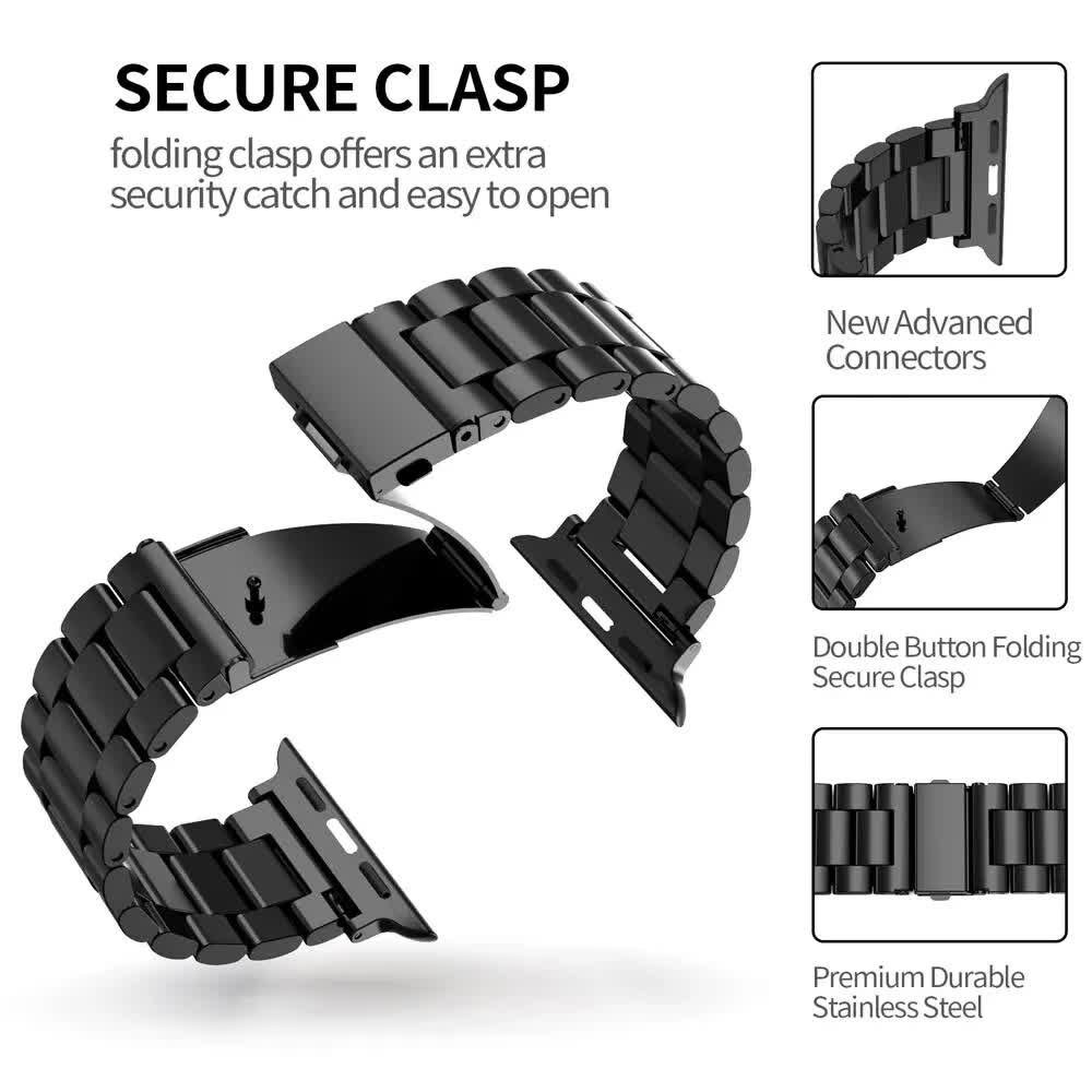 Compatible with Apple Watch Band Series 9 8 7 6 5 Stainless Steel Metal Bracelet Silver 49mm 45mm 44mm 42mm — image 5