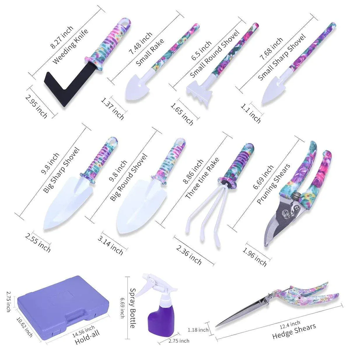 10PCS Garden Tool Kit Shovel Rake Planting Tools Set with Purple Handles Gift — image 5