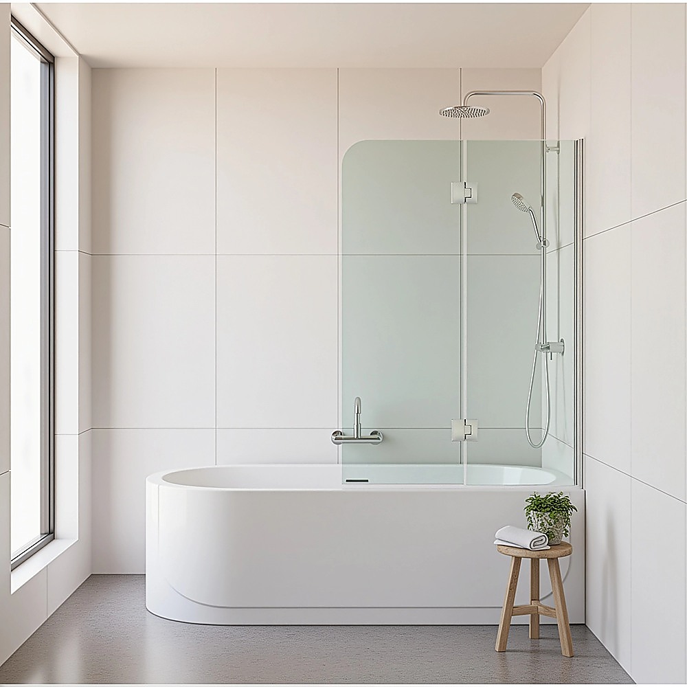 120cm Frameless Glass Bath Screen โ Wall Channel with Brass Hinges in Black Finish