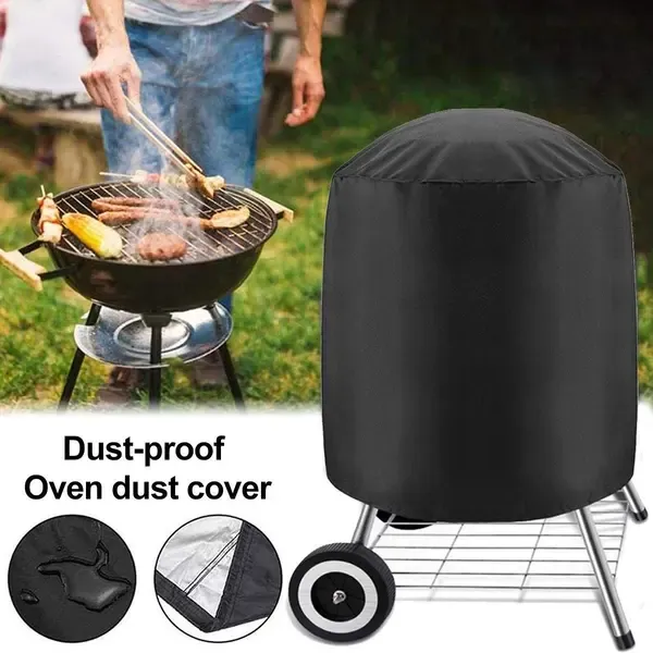 1 Piece Round Charcoal Grill Cover, Polyester Dustproof Outdoor BBQ Protector with Drawstring, Black, 70 x 70 cm โ image 3