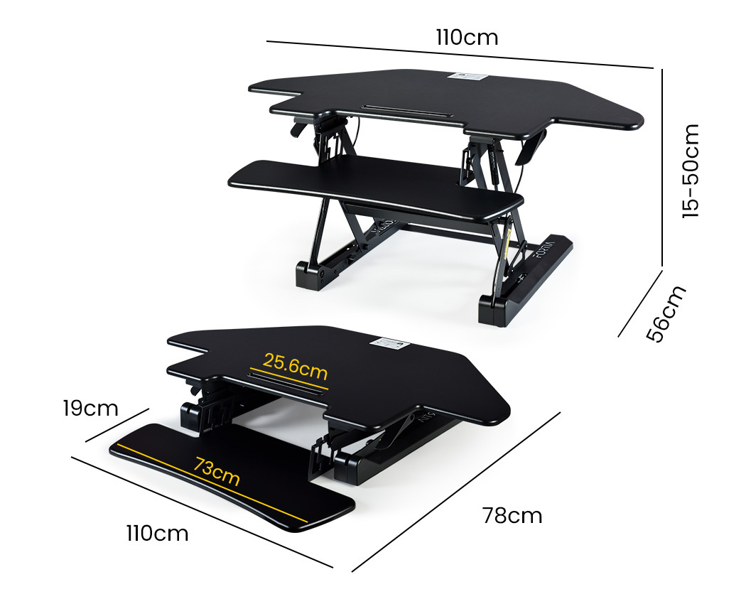 Fortia Corner Desk Riser 110cm Wide Adjustable Sit to Stand for Dual Monitor, Keyboard, Laptop, Black โ image 6