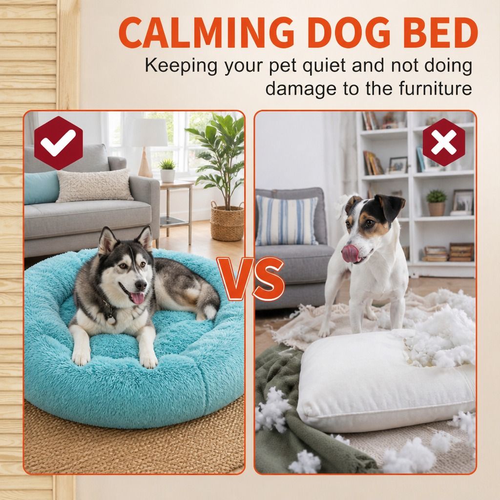 Pet Dog Bedding Warm Plush Round Comfortable Nest Comfy Sleep kennel Green 120cm — image 3