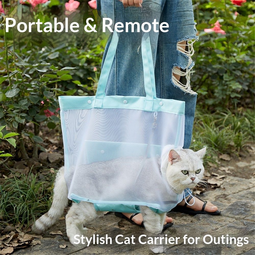 Mesh Dog Sling for Small Dogs and Cats-Light & Breathable Cat Carrier Pouch, Soft Puppy Purse with Adjustable Shoulder Strap (Mint green ) โ image 2