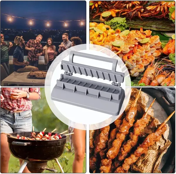 Manual Kebab Maker Press with ABS Skewer Mould, Easy-Clean BBQ Tool for Meat Skewers, Camping, Picnics and Outdoor Grilling, Grey โ image 2