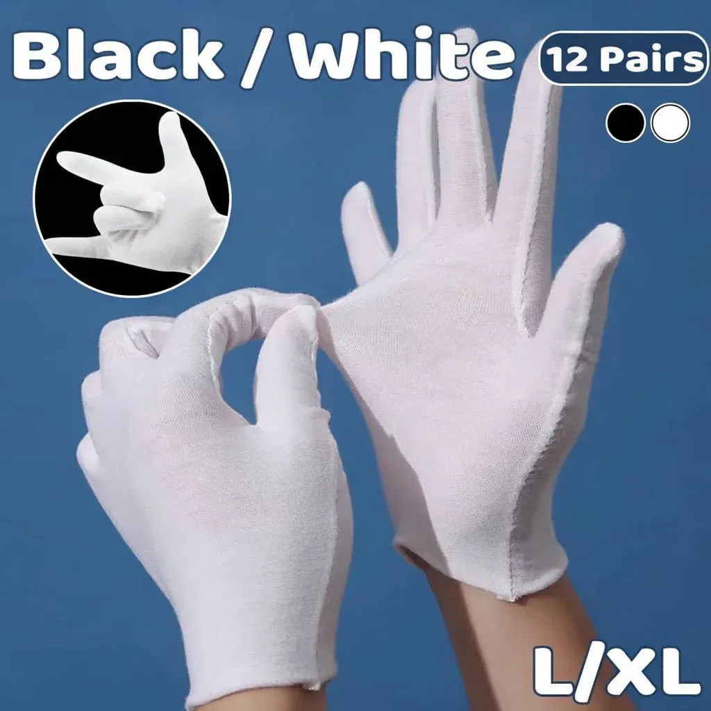 12 Pairs Cotton Work Gloves Breathable Knit L Black XL White - L โ image 2