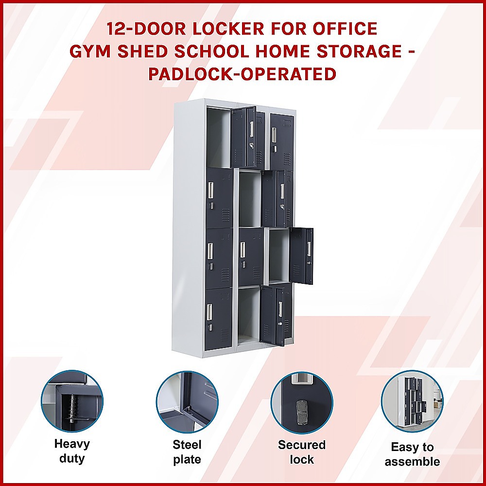 12-Door Locker for Office Gym Shed School Home Storage - Padlock-operated โ image 3