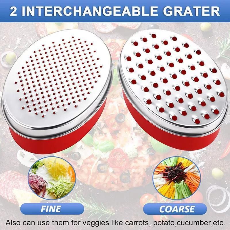 Stainless Steel Kitchen Cheese Grater with Container Storing Fruits Cheese Box - Green — image 5