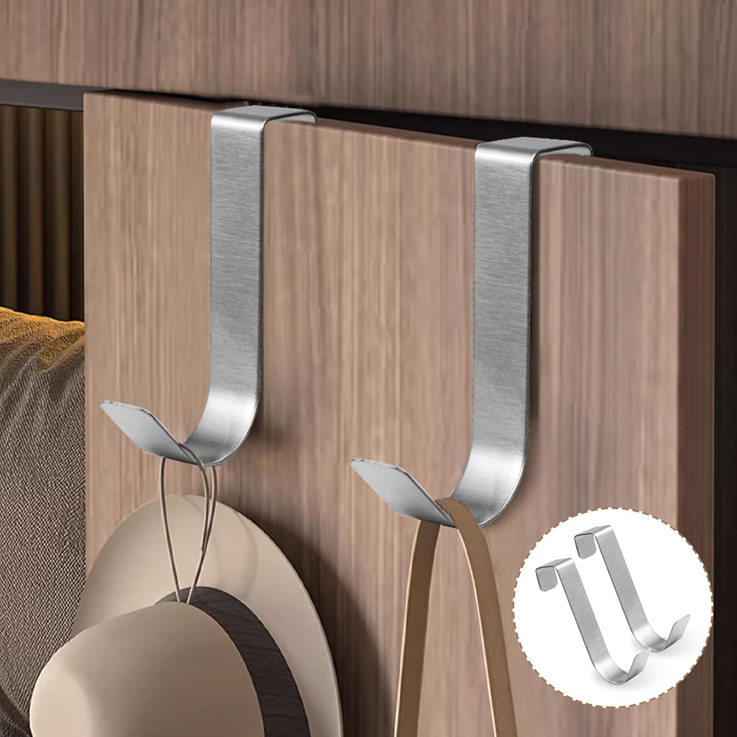 6 Pack Over The Cabinet Door Hooks Silver Towel Hook Over Bathroom Frameless Glass Door Office Kitchen Towel Coat J Hooks for Hanging — image 4