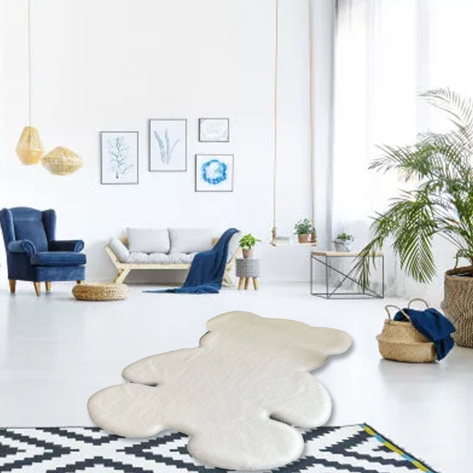 Cute Bedroom Rug Soft Bear Shaped Shaggy Floor Mat for Kids Teen Girls Room Floor Living Room White 45 × 60 — image 5