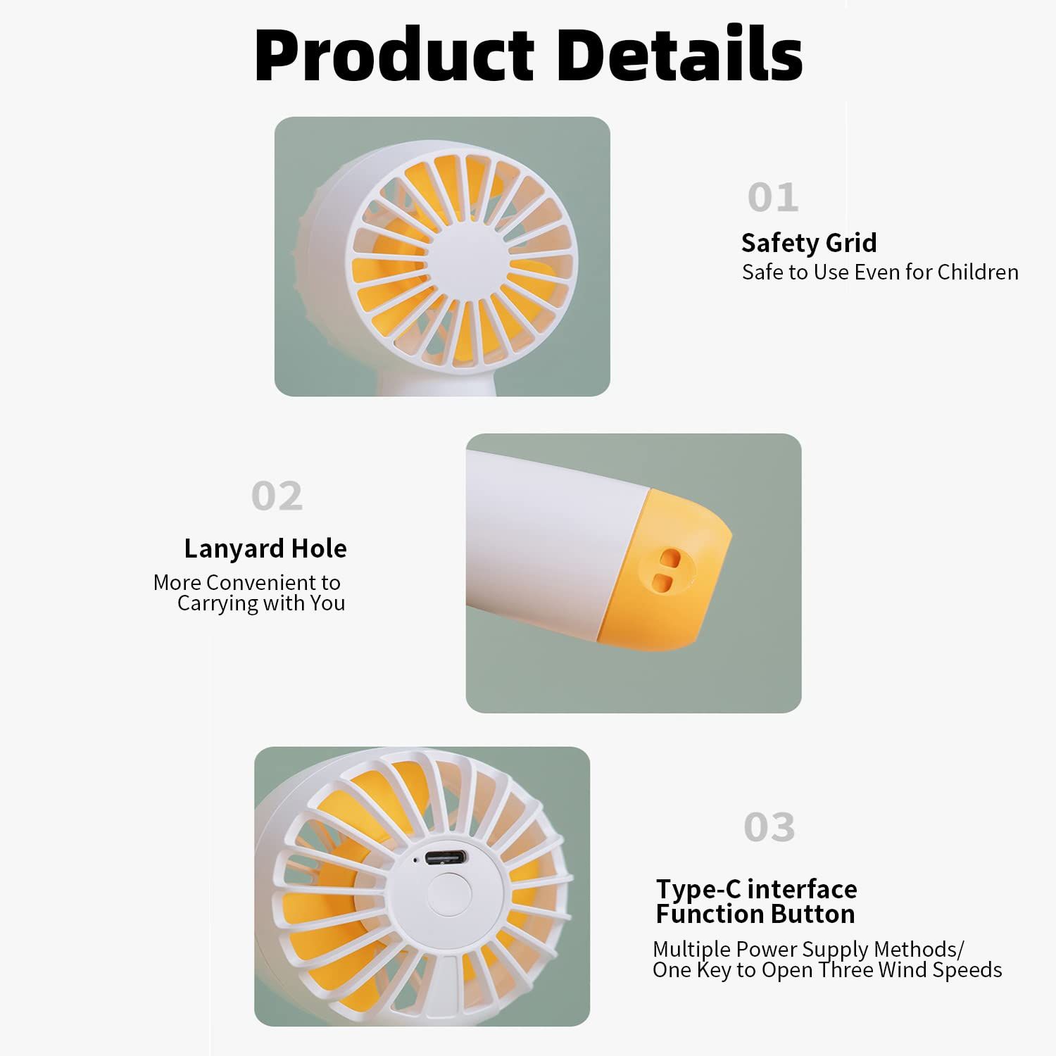 Mini Portable Fan, Handheld Personal Small Fan USB Rechargeable, 3-speed Powerful small fan, Lightweight Fan for Office — image 5