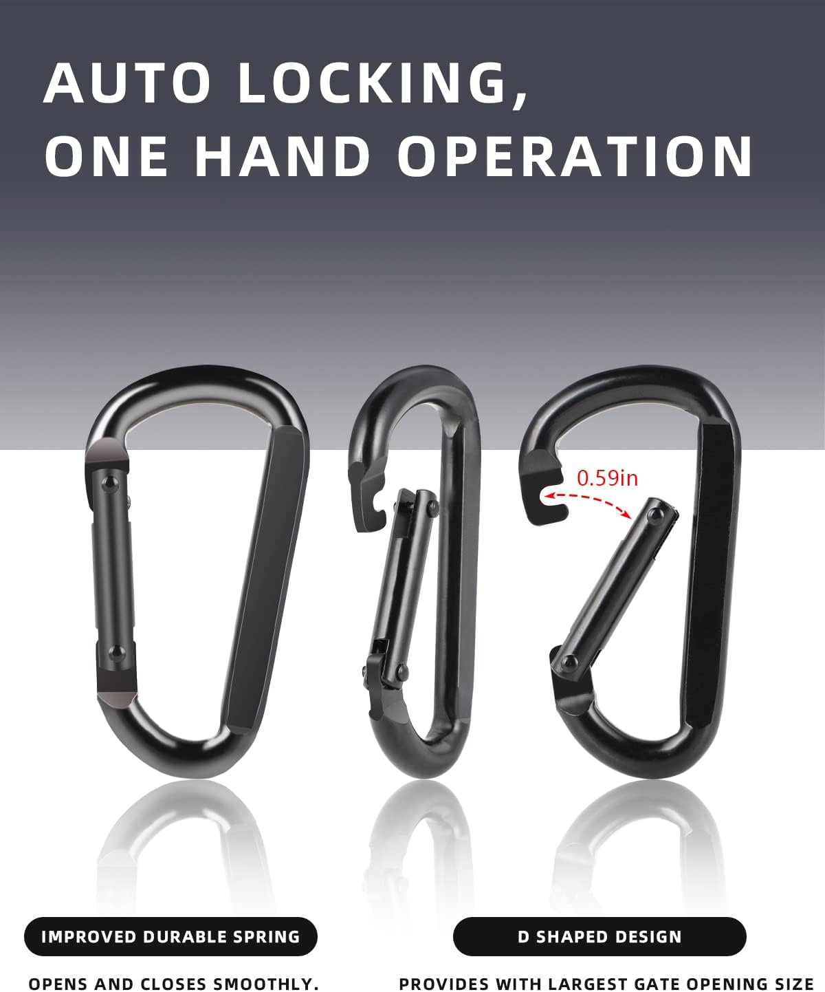 2 Pack Aluminum Black D-Shaped Carabiner 8cm - Camping Outdoor Keychain Clip for Backpack Keys — image 2