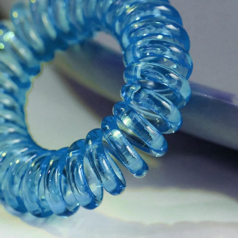 Women Telephone Wire Rubber Bands Stretchy Non-mark Coil Ropes Solid Hair Ties - Blue — image 6
