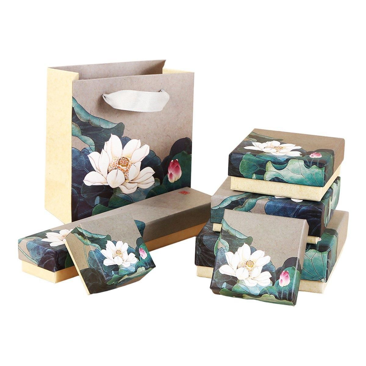 50pcs Blue Vintage Lotus Jewelry Box Paper Packaging Gift Boxes for Jewelry - 12*12*4cm(Box) โ image 3