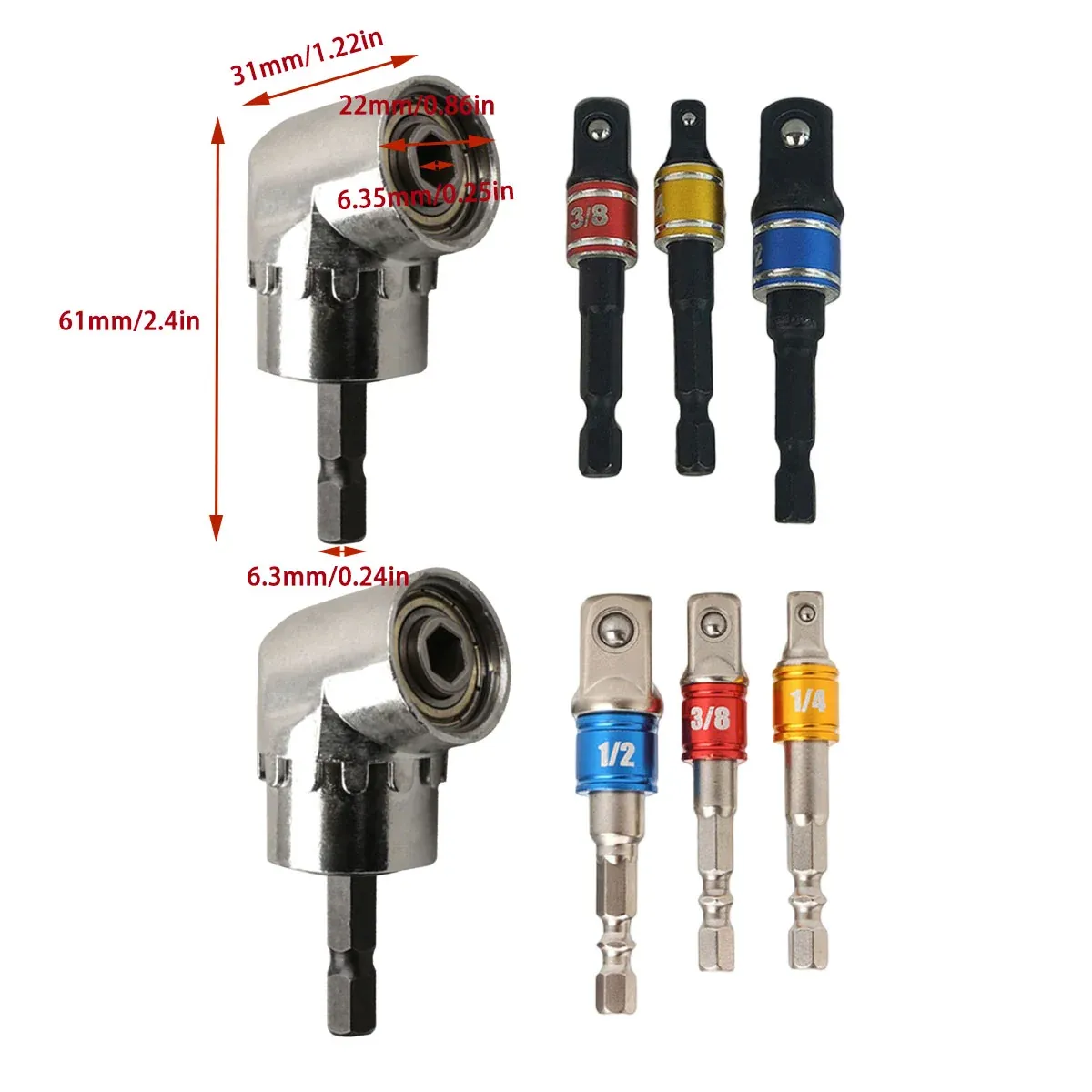 Socket Adapter Set Hex Shank to 1/4in 3/8in 1/2in Impact Driver Drill 3pcs - Black — image 4