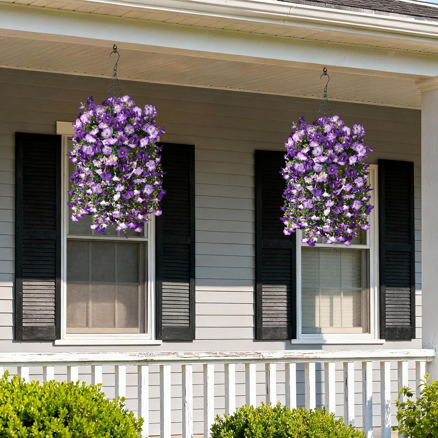Artificial Fake Hanging Flowers Plants for Outdoor Spring Decoration,2 PCS Faux Silk Morning Glory with Eucalyptus Leaves,UV Resistant Realistic Trailing Vines — image 6