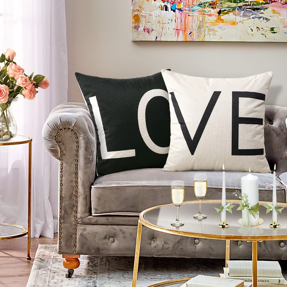 Valentines Day Pillow Covers 18x18 Set of 2 Valentines Day Decor for Home Black and White Love Pillows Decorative Throw — image 5