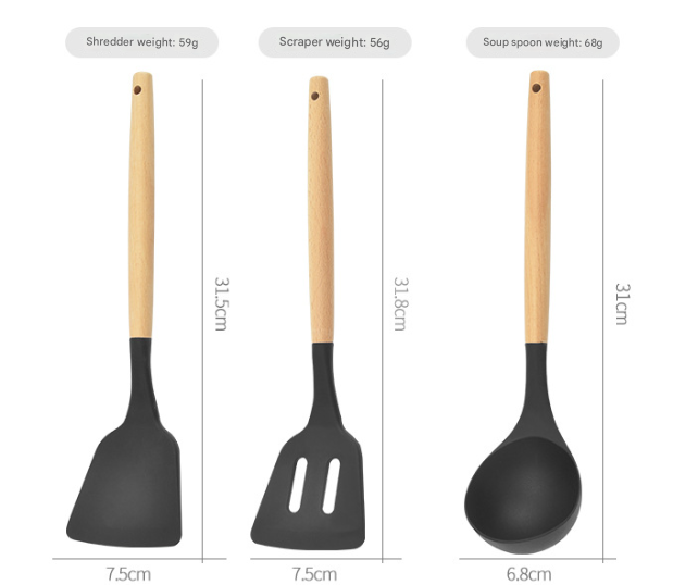 12-Piece Black Heat-Resistant Silicone Cooking Utensils with Wooden Handles and Box - Non-Stick Scratch-Free Kitchen Tool Kit — image 5
