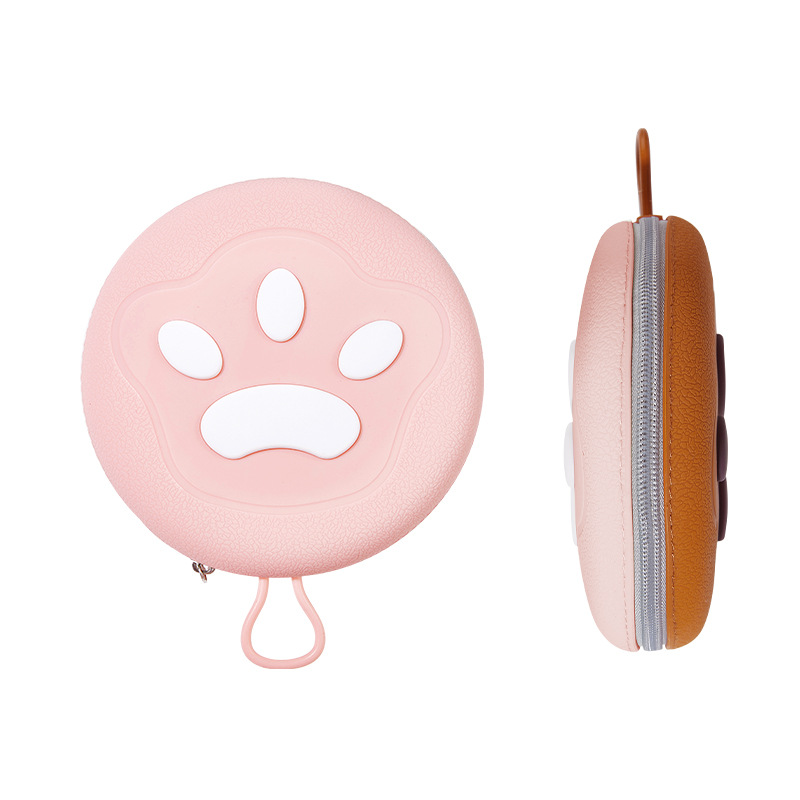 Portable Silicone Double Pet Bowl - Collapsible Travel Dog Feeder for Food & Water - 2 × 450ml Capacity with Zipper Case - Brown & Pink