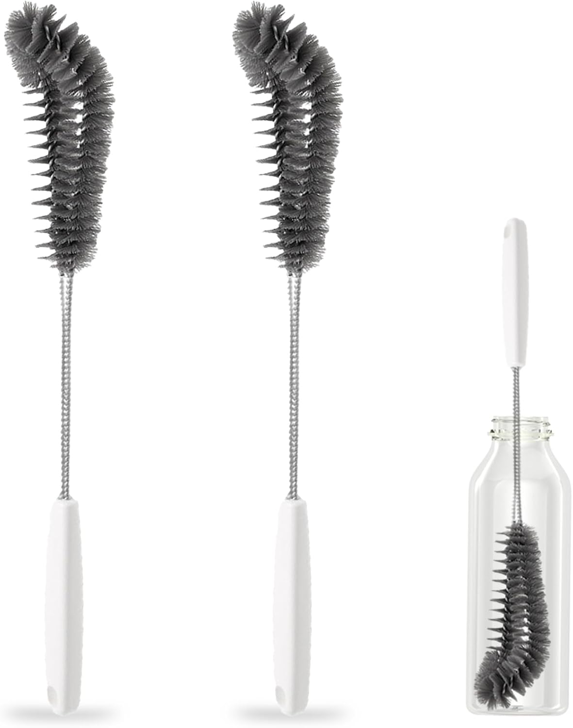 15.7" (40cm) Flexible Long Black Bottle Cleaning Brush for Kitchen and Dining - Perfect for Baby Bottles, Sports Bottles, Glassware, Mugs, Jars, and Stemware