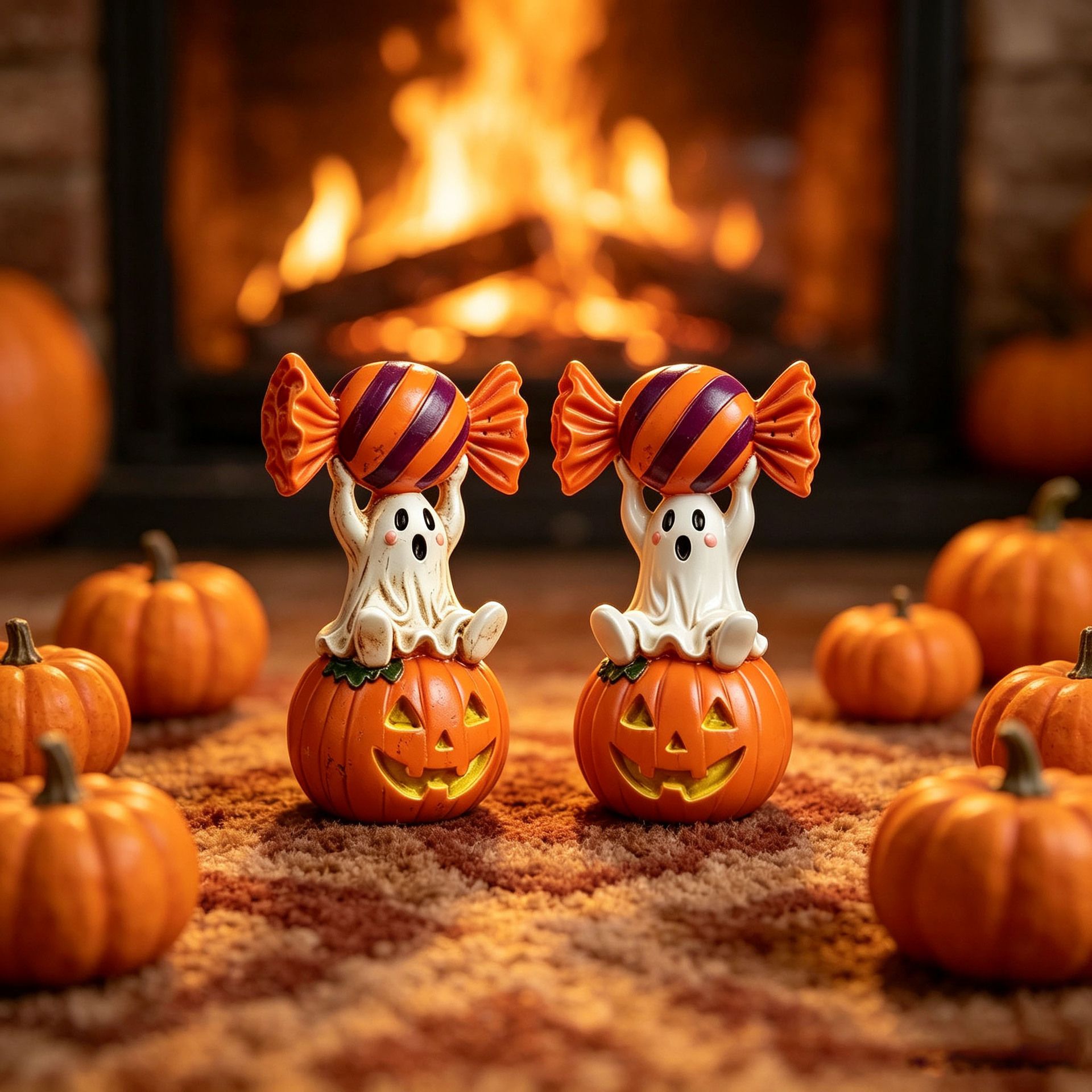 Halloween Resin Ghost Pumpkin Figurine: Little Ghost Sitting on Pumpkin with Candy on Head, Glossy Finish, Perfect Desktop and Party Decoration โ image 4