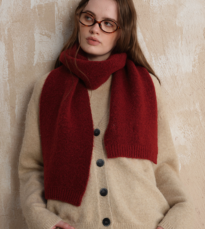 Red Soft Wool Blend Knitted Scarf Women Men Winter Pure Color Neck Wrap (157x22cm) โ image 3
