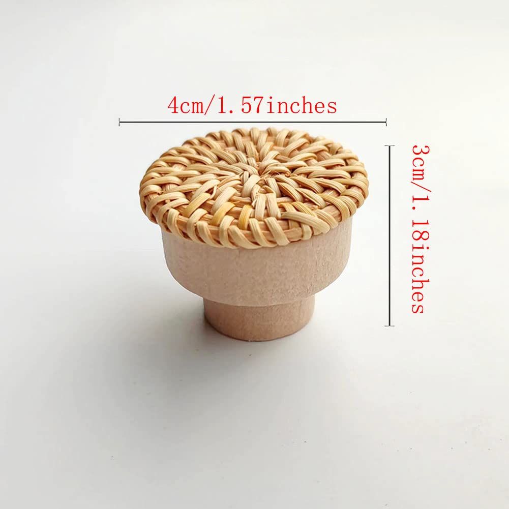 knobs and pulls Wicker Woven Decorative Dresser Handles Round Wooden Knobs for Cabinets and Drawers 6 Pcs (Natural Colours) — image 2