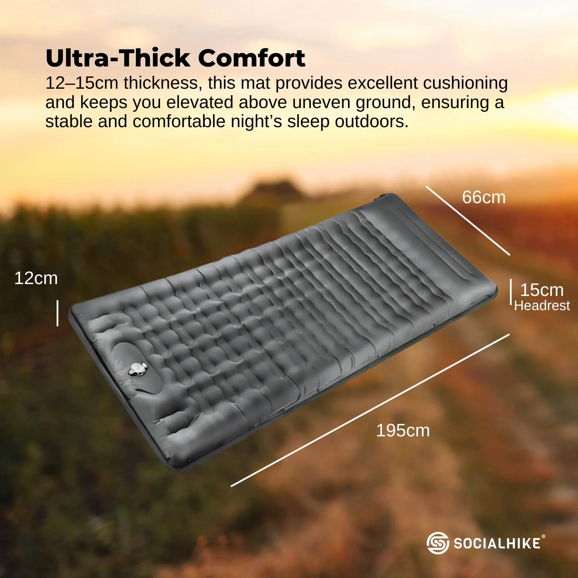 Social Hike Step-Inflating Camping Mattress Lightweight Waterproof Sleeping Grey — image 3