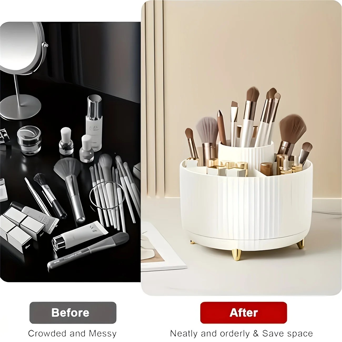 360-Degree Rotating Cosmetic Organizer – 1 Plastic Makeup Storage Box with 5 Compartments – Multi-Purpose Holder for Brushes, Lipsticks, Skincare Products, and — image 3