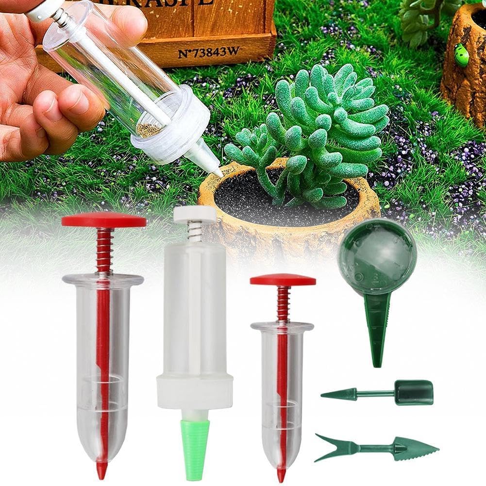 Mini Seed Spreader, 2025 Upgrade Mini Sowing Seed Dispenser, Small Hand Seed Planter Tool, Manual Seedlings Dibber and Widger Set, Garden Seed Planter Seed